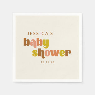 Groovy Terracotta Peach Retro Custom Baby Shower Napkins