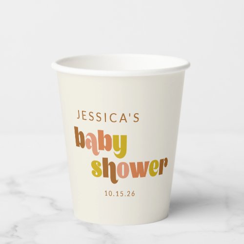 Groovy Terracotta Peach Retro Custom Baby Shower Paper Cups