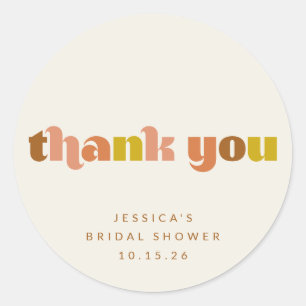 Groovy Terracotta Peach Retro Text Custom Shower Classic Round Sticker