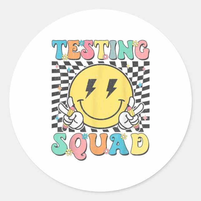 Groovy Test Day Testing Squad Motivation Teacher S Classic Round Sticker (Front)