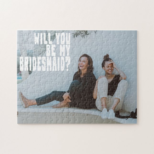 Groovy Text Overlay Bridesmaid Photo Proposal Card Jigsaw Puzzle (Horizontal)