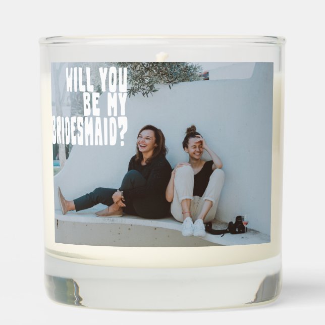 Groovy Text Overlay Bridesmaid Photo Proposal Scented Candle (Front)