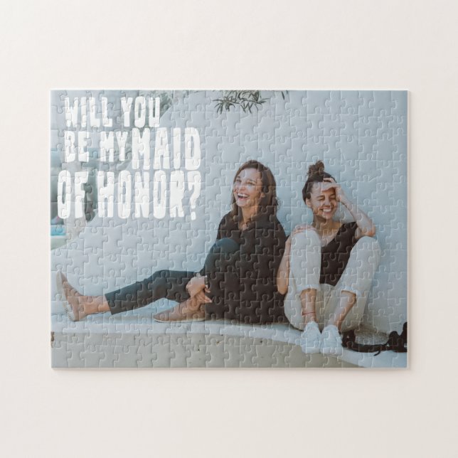 Groovy Text Overlay Maid Honor Photo Proposal Card Jigsaw Puzzle (Horizontal)