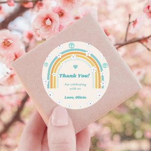 Groovy Thank You Boho Floral Rainbow  Classic Round Sticker