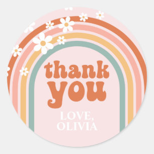 Groovy Thank You daisy boho floral rainbow Favor Classic Round Sticker