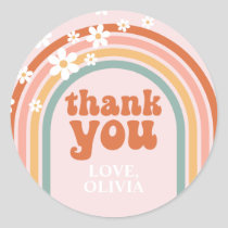 Groovy Thank You daisy boho floral rainbow Favor Classic Round Sticker
