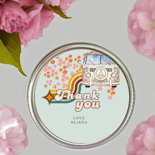 Groovy Thank You Daisy Boho Floral Van Favor  Classic Round Sticker