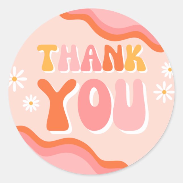 Groovy Thank You Sticker | Groovy Favor Tag (Front)