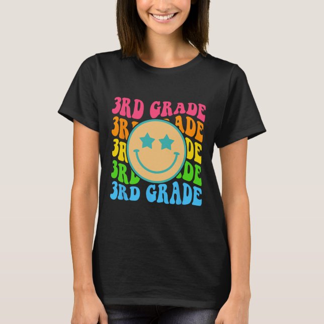 Groovy Third Grade Vibes Face Retro Teachers Back  T-Shirt (Front)