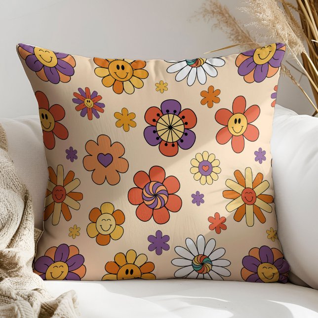 Groovy Throw Pillow 70s Pastel Retro Vibe Pop (Groovy Throw Pillow 70s Pastel Retro Vibe Pop)