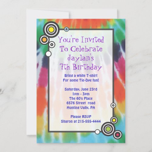 Groovy Tie Dye Happy Birthday Party Invitation