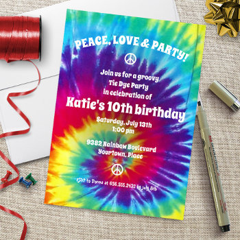 Groovy Tie Dye Hippie Party Invitation by starstreamdesign at Zazzle