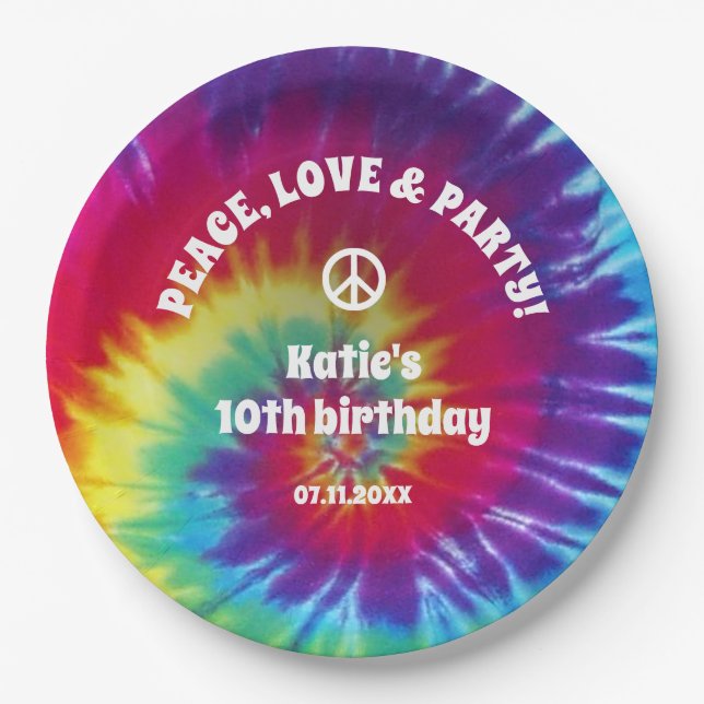 Groovy Tie Dye Hippie Party Paper Plates (Front)