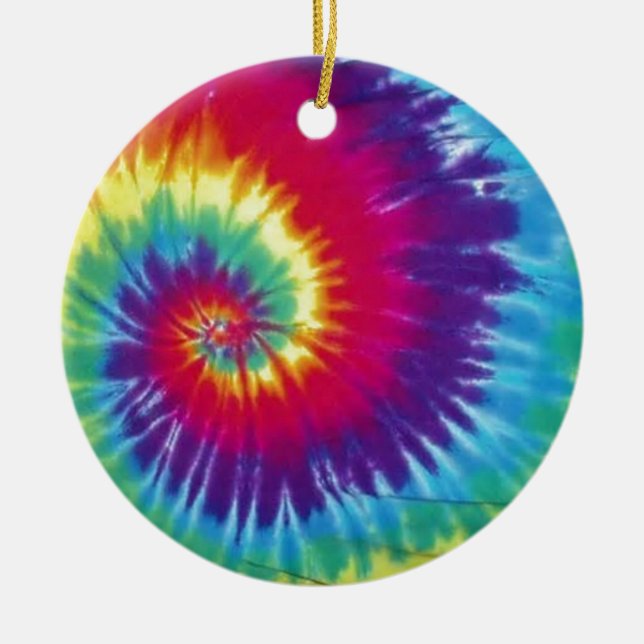 Groovy Tie Dye Hippie Style Ceramic Ornament (Front)