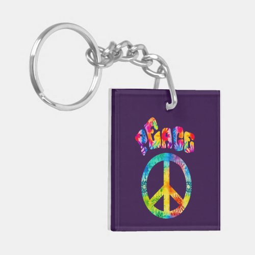 Groovy Tie Dye Peace Sign  Keychain