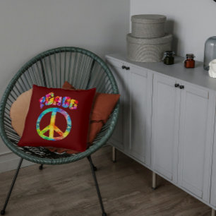 Groovy Tie Dye Peace Sign Throw Pillow