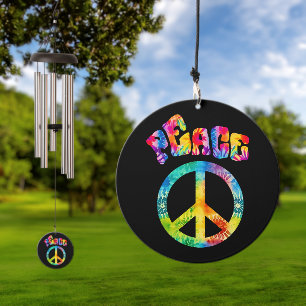 Groovy Tie Dye Peace Sign Wind Chime