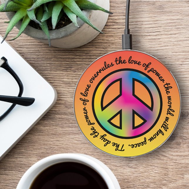 Groovy Tie Dye Peace Symbol Custom Quote Wireless Charger (Creator Uploaded)