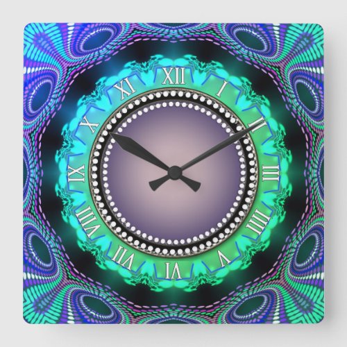 Groovy Time Aqua Green Purple Wall Clock