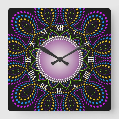 Groovy Time Colorful Backlight Swirl  Square Wall Clock