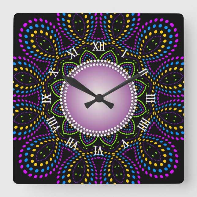 Groovy Time Colorful Backlight Swirl  Square Wall Clock (Front)