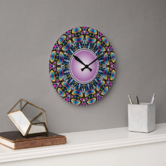 Groovy Time Mushrooms Neon Mandala Large Clock