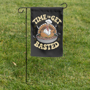 Groovy Time To Get Basted Cute Turkey Thanksgiving Garden Flag