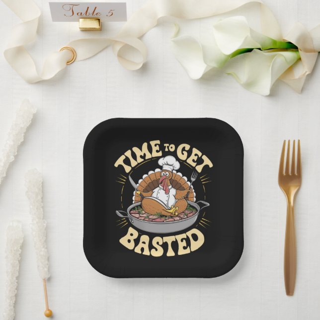Groovy Time To Get Basted Cute Turkey Thanksgiving Paper Plates (Wedding)