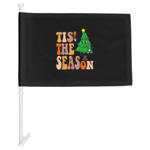 Groovy Tis The Season Christmas Pine Tree Car Flag