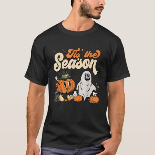Groovy Tis The Season Pumpkin Floral Ghost Hippie  T_Shirt