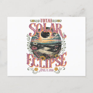 Groovy Total Solar Eclipse April 8 2024 Astronomy Postcard