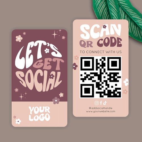 Groovy Trendy Social Media Scannable QR Code Business Card