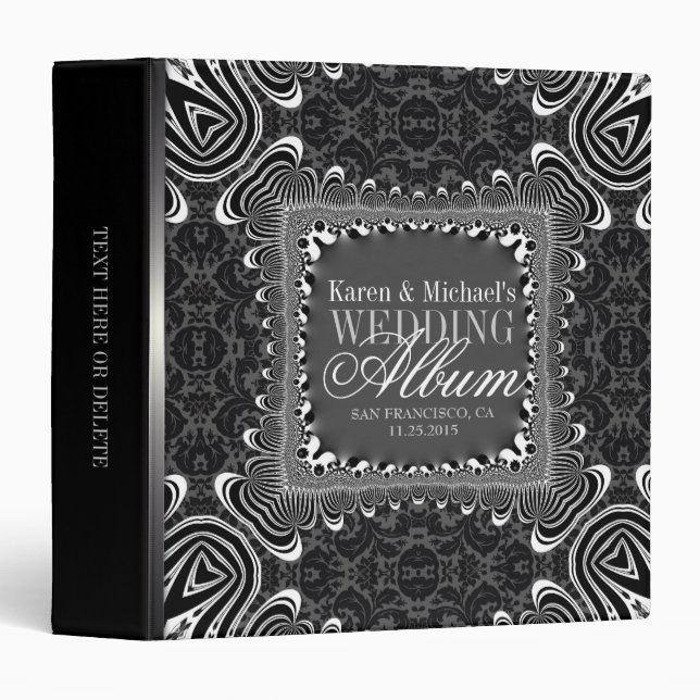 Groovy Tribal Black Damask Love Wedding Album 3 Ring Binder (Front/Spine)
