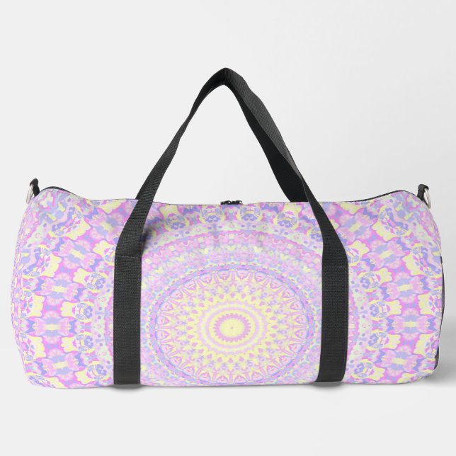 Groovy Trippy Boho Hippie Colorful Pastel Mandala Duffle Bag (Front)