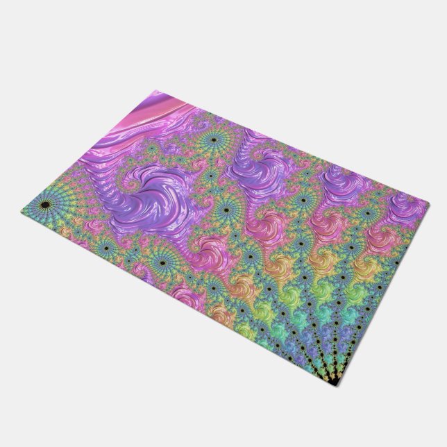 Groovy Trippy Boho Jewel Tone Rainbow Fractal Doormat (Angled)