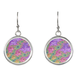 Groovy Trippy Boho Jewel Tone Rainbow Fractal Earrings
