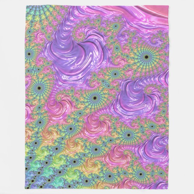 Groovy Trippy Boho Jewel Tone Rainbow Fractal Fleece Blanket (Front)