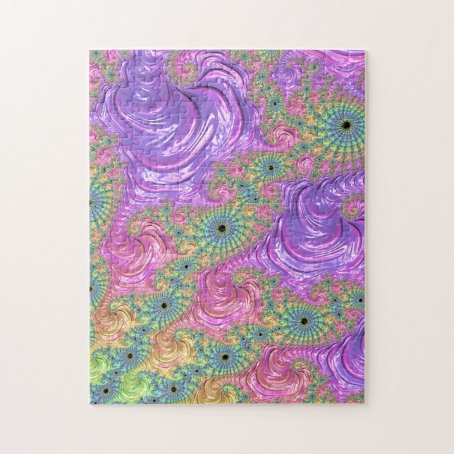 Groovy Trippy Boho Jewel Tone Rainbow Fractal Jigsaw Puzzle (Vertical)