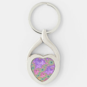 Groovy Trippy Boho Jewel Tone Rainbow Fractal Keychain