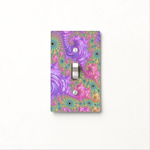 Groovy Trippy Boho Jewel Tone Rainbow Fractal Light Switch Cover