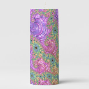 Groovy Trippy Boho Jewel Tone Rainbow Fractal Pillar Candle