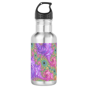 Groovy Trippy Boho Jewel Tone Rainbow Fractal Stainless Steel Water Bottle