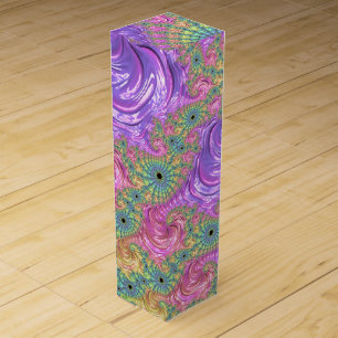Groovy Trippy Boho Jewel Tone Rainbow Fractal Wine Gift Box