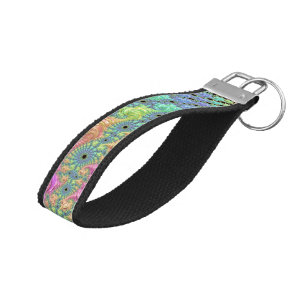 Groovy Trippy Boho Jewel Tone Rainbow Fractal Wrist Keychain