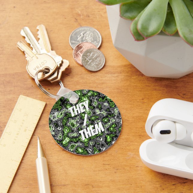 Groovy Trippy Grungy Funky Abstract Agender Pride Keychain (Desk)