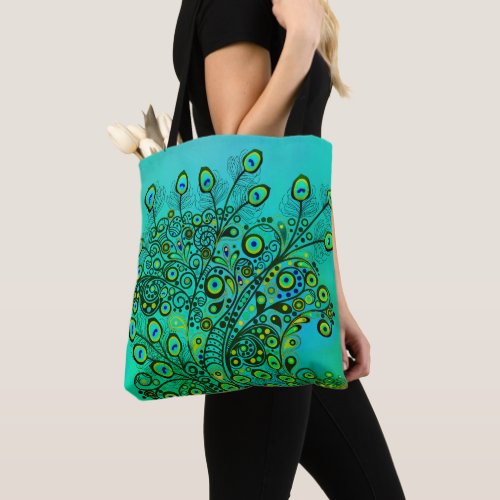 Groovy Trippy Peacock Feathers Tote Bag