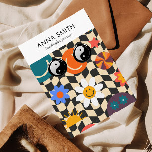 Groovy Trippy Retro Pattern Emoji Earring Display Business Card