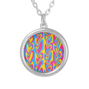 Groovy Trippy Squiggly Quirky Pansexual Pride Silver Plated Necklace