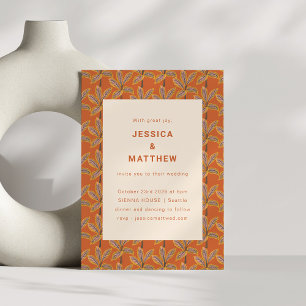 Groovy Tropical Palm Trees Burnt Orange Wedding Invitation