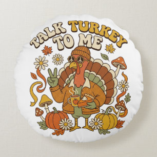 Groovy Turkey Autumn Coffee Break Round Pillow